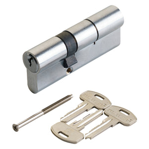 CILINDRO PROFILATO DOPPIO SERIE 'KY' mm 30+10+30 = 70 (35+35) cromo satinato  - SECUREMME
