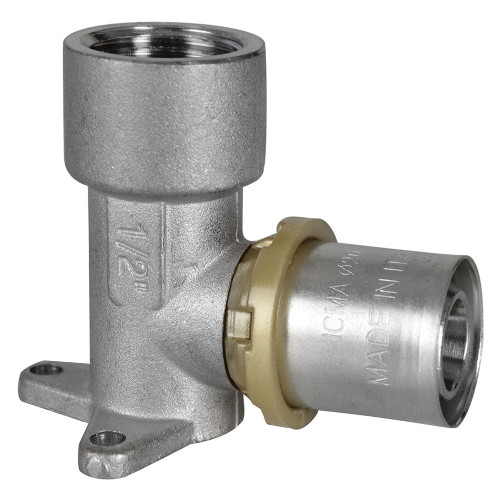 RACCORDO A PRESSARE CURVO CON FLANGIA 3 FORI 'ART. 410' 20 x 2 x 1/2 - femmina  - ICMA