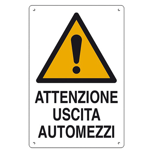 CARTELLO 'ATTENZIONE USCITA AUTOMEZZI' cm 40 x 60- 10 pezzi  - EUROSIGNALS