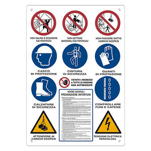 CARTELLO 12 SIMBOLI PER CANTIERE cm 80 x 60- 10 pezzi  - EUROSIGNALS