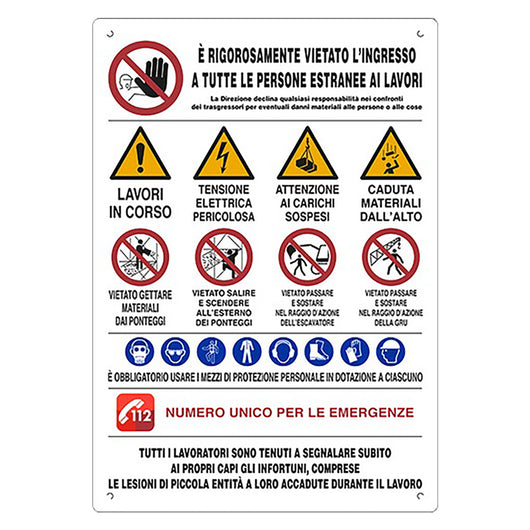 CARTELLO 20 SIMBOLI PER CANTIERE cm 80 x 60- 10 pezzi  - EUROSIGNALS
