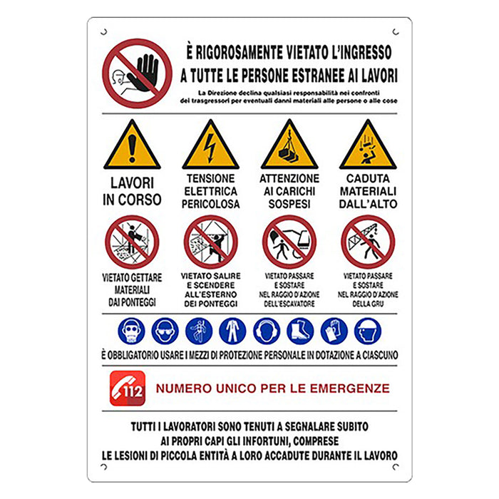 CARTELLO 20 SIMBOLI PER CANTIERE cm 80 x 60- 10 pezzi  - EUROSIGNALS