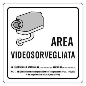 CARTELLO 'AREA VIDEOSORVEGLIATA' cm 20 x 20  - EUROSIGNALS