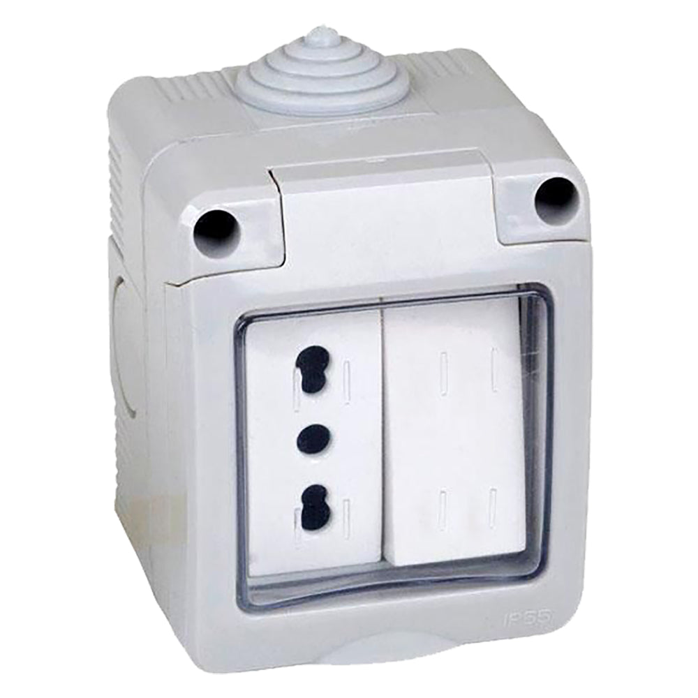 CONTENITORE ESTERNO INTERRUTTORE + PRESA 1 deviatore + presa bivalente 10/16A  - FAEG