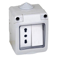 CONTENITORE ESTERNO INTERRUTTORE + PRESA 1 deviatore + presa bivalente 10/16A  - FAEG