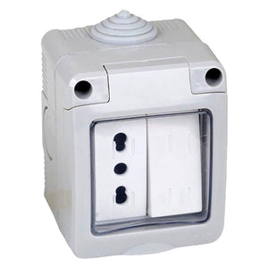 CONTENITORE ESTERNO INTERRUTTORE + PRESA 1 deviatore + presa bivalente 10/16A  - FAEG