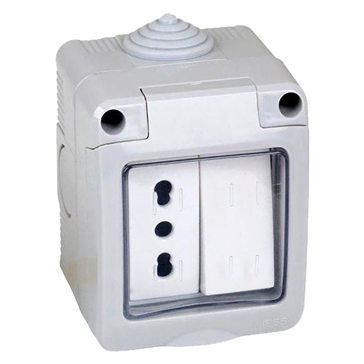 CONTENITORE ESTERNO INTERRUTTORE + PRESA 1 deviatore + presa bivalente 10/16A  - FAEG
