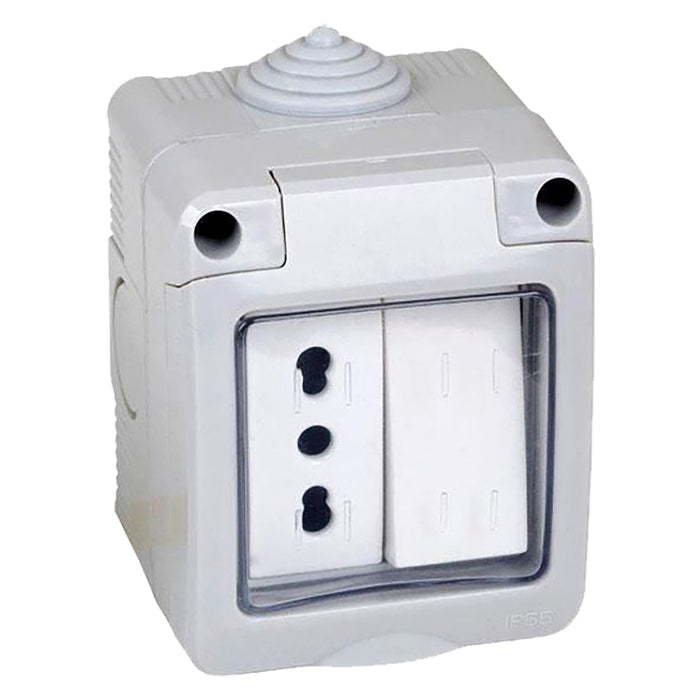 CONTENITORE ESTERNO INTERRUTTORE + PRESA 1 deviatore + presa bivalente 10/16A  - FAEG