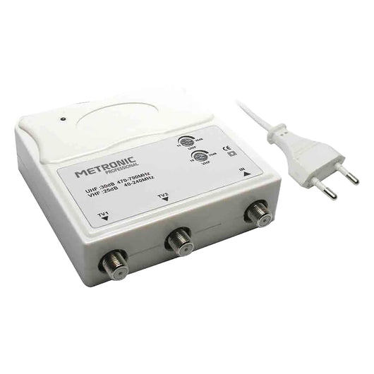 AMPLIFICATORE INTERNO 1 IN/2 OUT 1 ingresso UHF/VHF - 2 uscite TV  - METRONIC