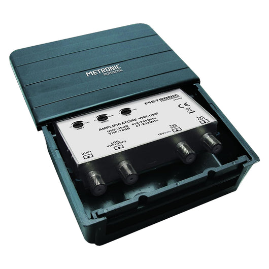 AMPLIFICATORE ESTERNO - DIGITALE TERRESTRE 2 IN/2 OUT  2 ingres. UHF/VHF/UHF - 2 uscite TV  - METRONIC