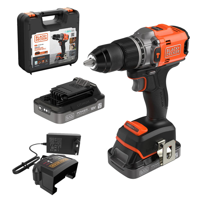 TRAPANO AVVITATORE A BATTERIA CON PERCUSSIONE 'BLD683D2XK-QW' 18V - 2,0 ah Litio  - BLACK DECKER