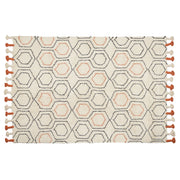 Tappeto in cotone beige e arancione 140 x 200 cm con frange e motivo geometrico camera da letto soggiorno stile boho