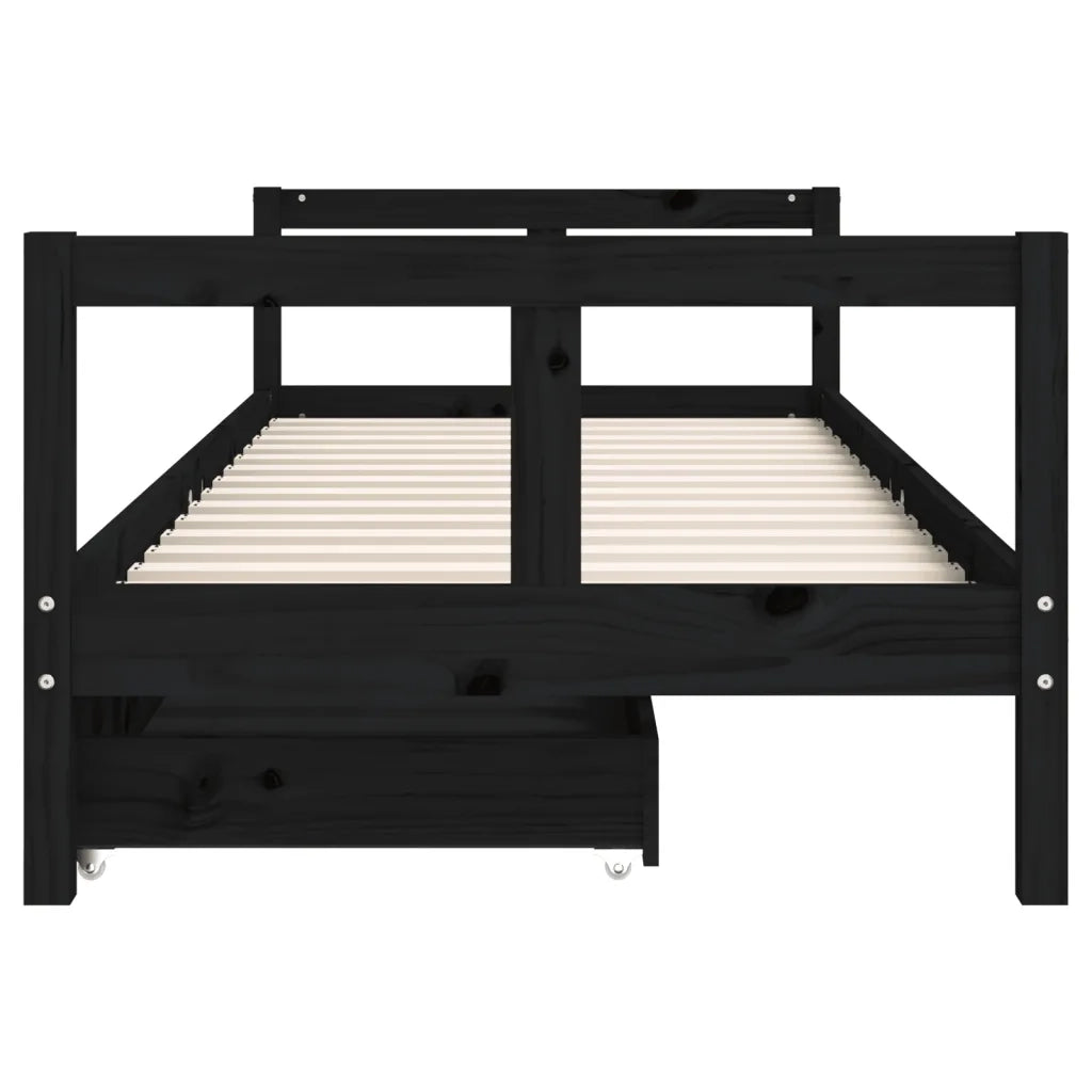 Giroletto Bambini con Cassetti-Struttura Letto Bambini Nero 80x200cm Massello di Pino 852057