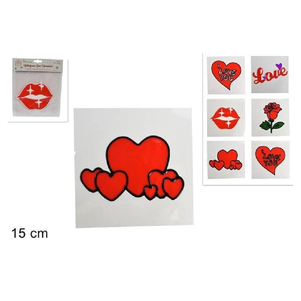 Trade Shop - Set 3 Vetrofania Adesivi Sticker 15cm San Valentino Amore Vari Modelli Assortiti -