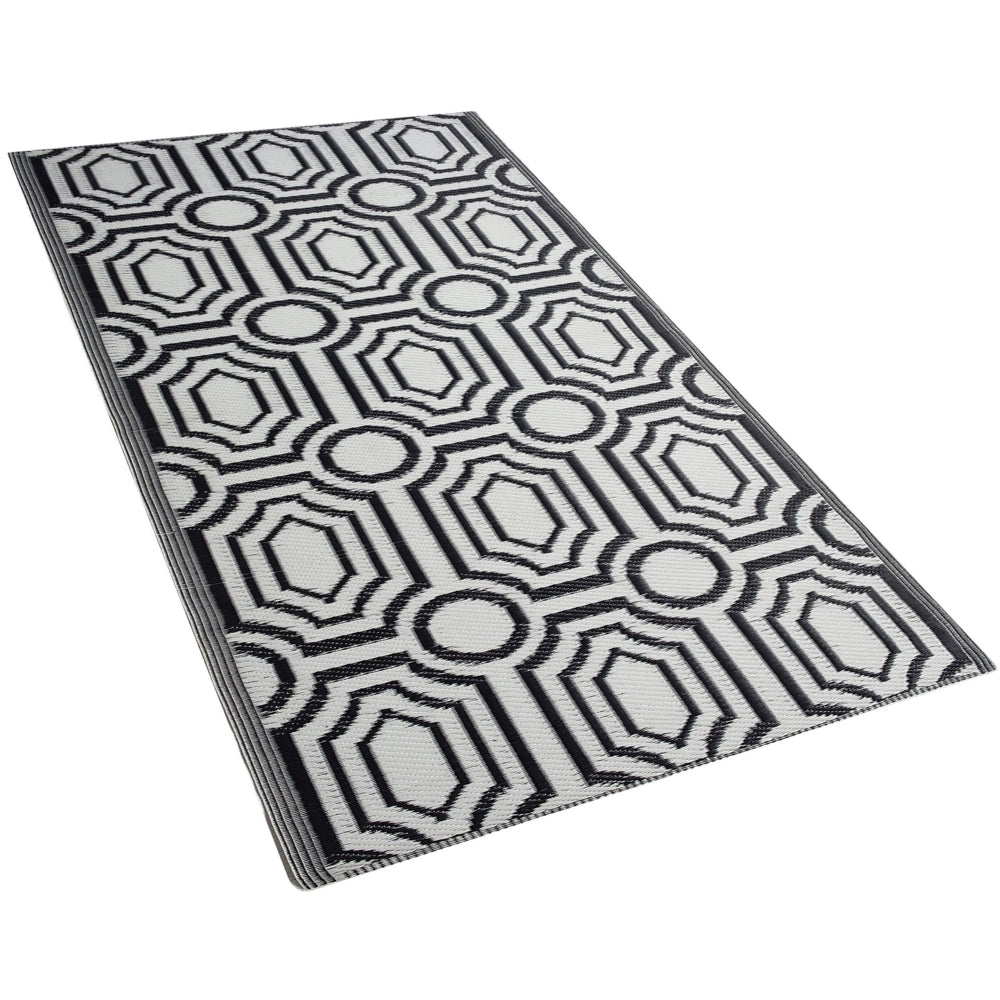 Tappeto per esterno Mat Nero Sintetico 90 x 180 cm Reversibile Motivo Geometrico Eco Friendly Moderno