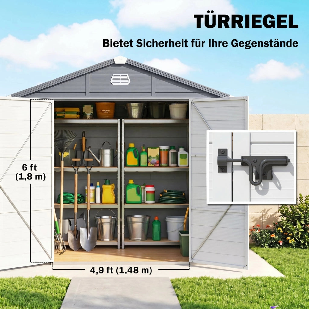 Casetta da giardino in plastica e metallo con finestra di ventilazione ¨C zephmum ¨C 240x190x180 grigio
