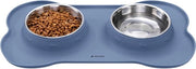 Doppio ciotola per cibo con fondo antiscivolo - Set di ciotola per cibo e acqua per cane o gatto - 400 ml - In acciaio inossidabile