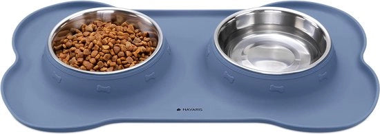 Doppio ciotola per cibo con fondo antiscivolo - Set di ciotola per cibo e acqua per cane o gatto - 400 ml - In acciaio inossidabile