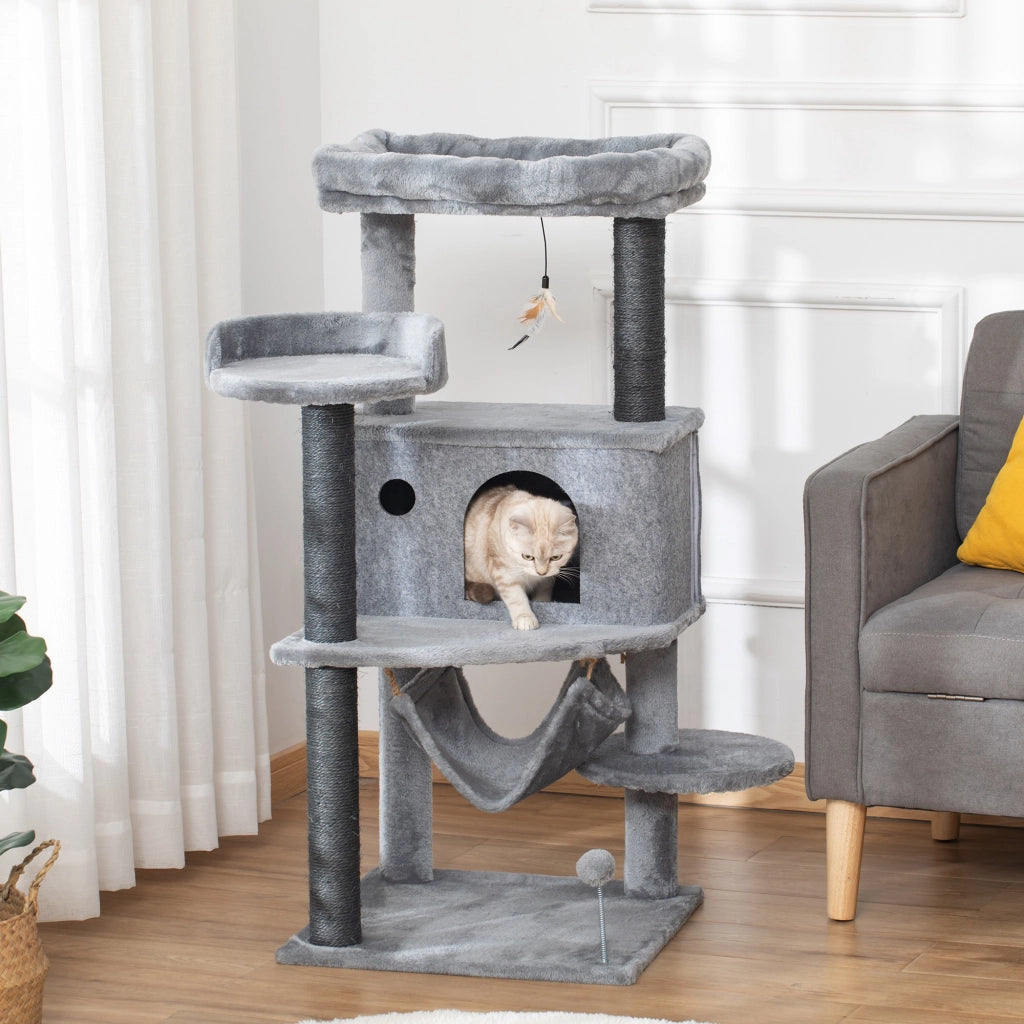 Torre per Gatti con Cuscino e Cuccia Grigio ¨C Zephmum ¨C 48x48x107 cm