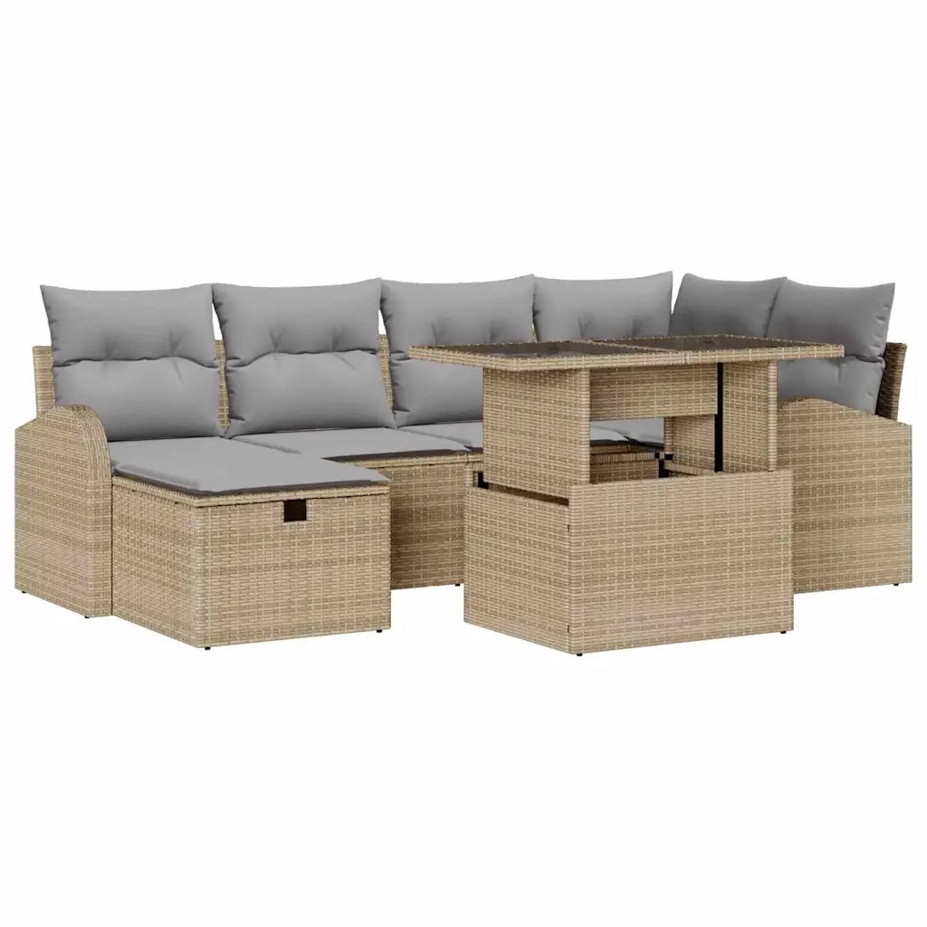 Set Divano da Giardino con cuscino 7 pcs Beige Poly Rattan 3361089