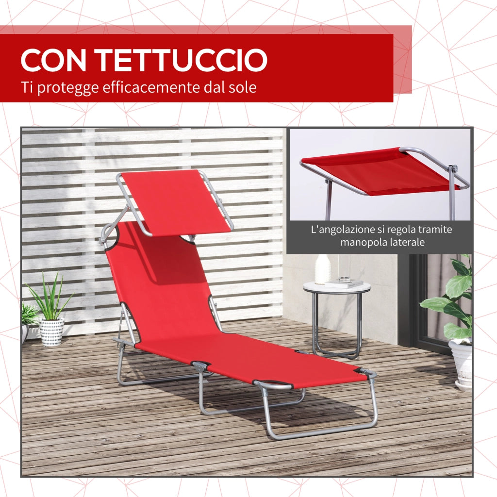 Sdraio da Giardino Pieghevole con Tettuccio Regolabile e Schienale Reclinabile a 4 Livelli, Rosso