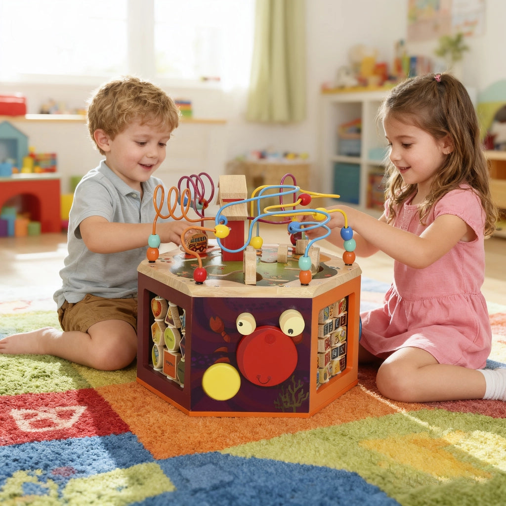 Cubo attivit¨¤ 8 in 1 con labirinto perle e pista motricit¨¤ ¨C zephmum ¨C 41.5x37.5x37.5 cm multicolore