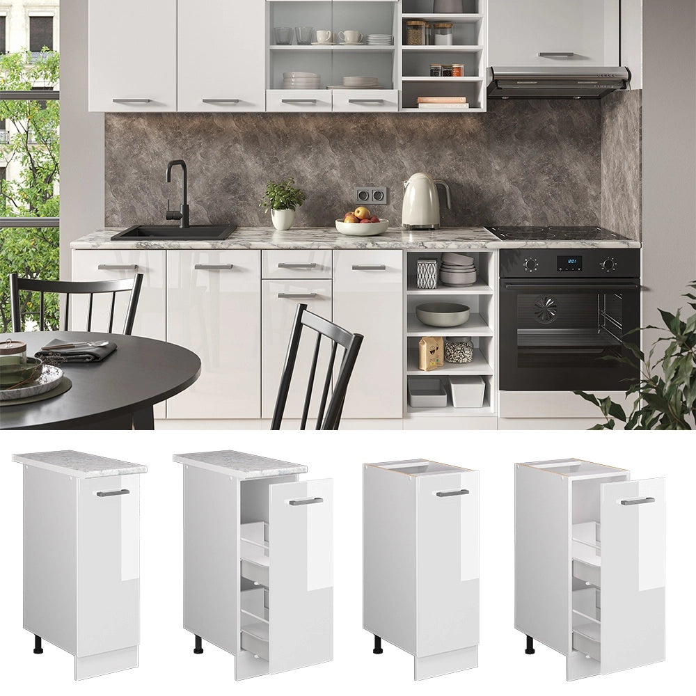 Armadio cucina dispensa alto R-Line Bianco lucido/Bianco 30 cm, PL Antracite Vicco