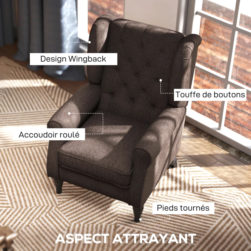 Poltrona capitonnata con braccioli e gambe in legno ¨C zephmum ¨C 74x86x102 cm marrone