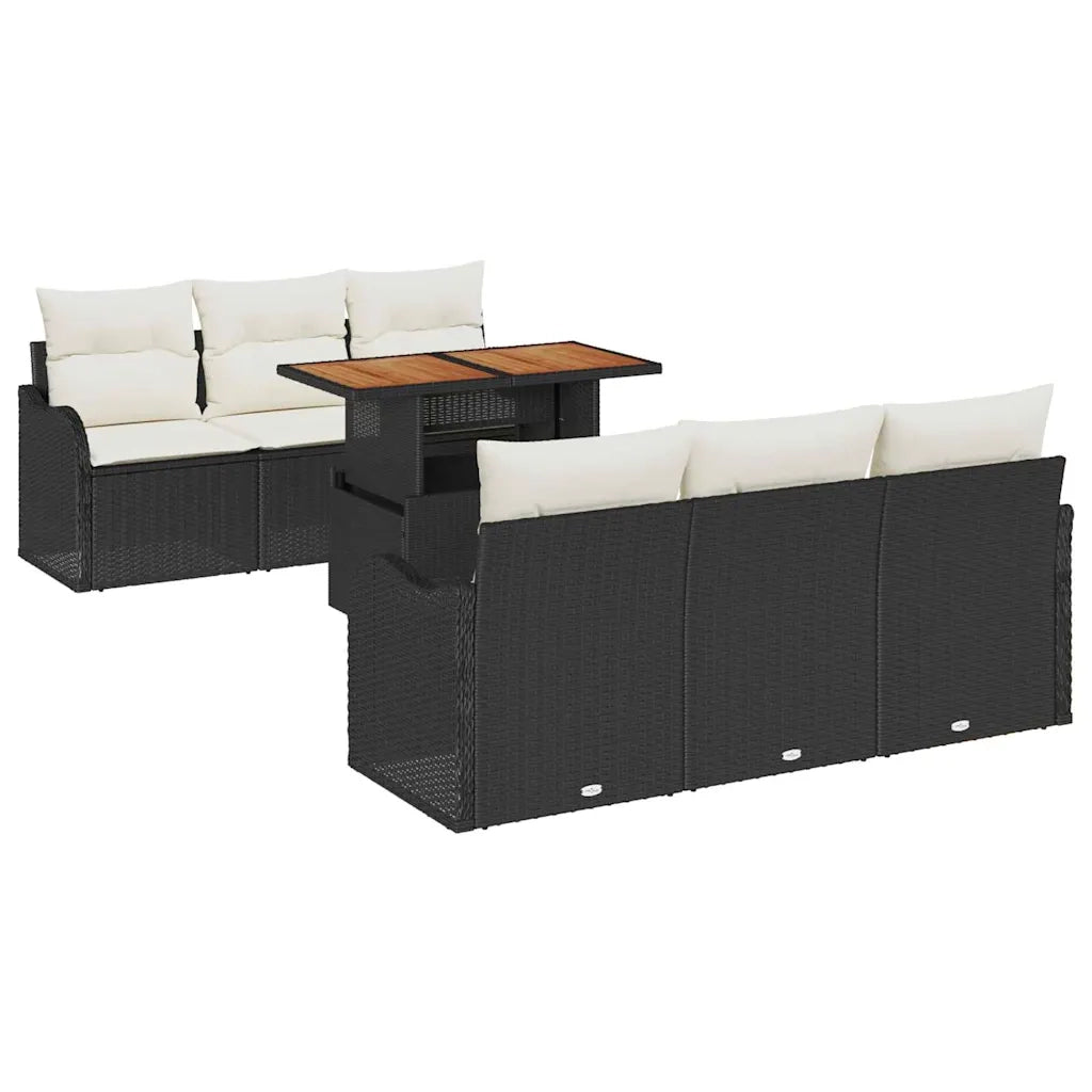 Set Divano da Giardino 7 pcs Nero e Crema polyrattan 3349403