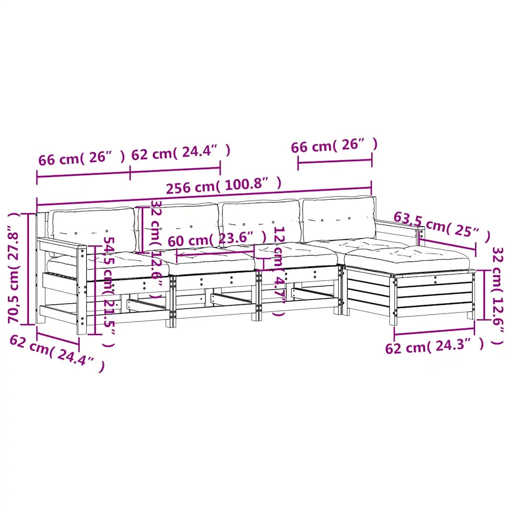 Set Salotto Giardino 5pz con Cuscini Bianco Legno Massello Pino