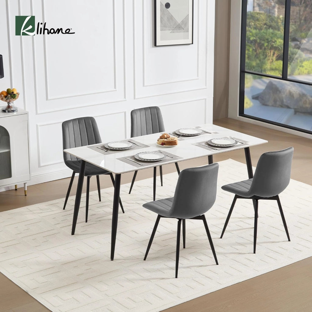 Set di 4 Sedie Sala da Pranzo, Sedie da Cucina con Schienale, per Sala da Pranzo/Soggiorno/Camera da Letto, Sedile Imbottito, Gambe in Metallo, Velluto, Grigio Scuro