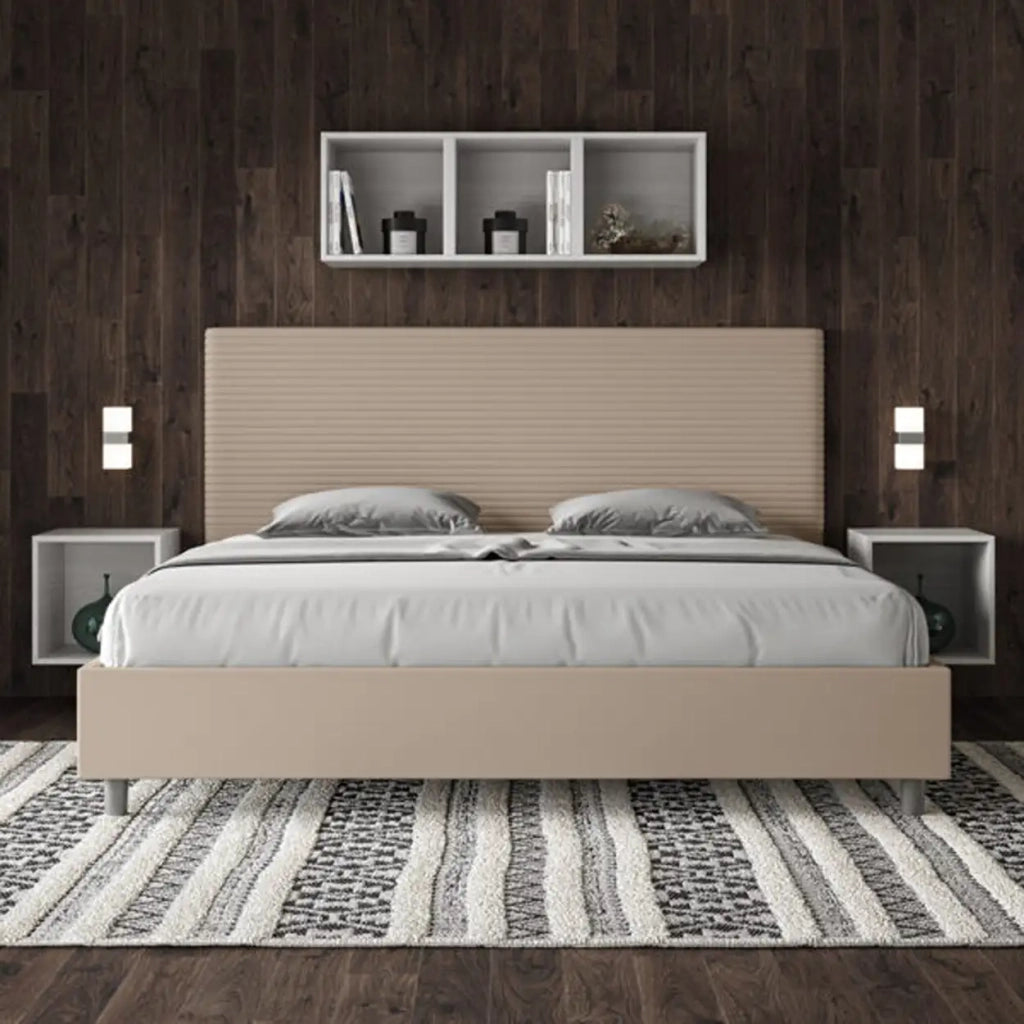 Letto con rete imbottito 180x190 similpelle tortora Focus