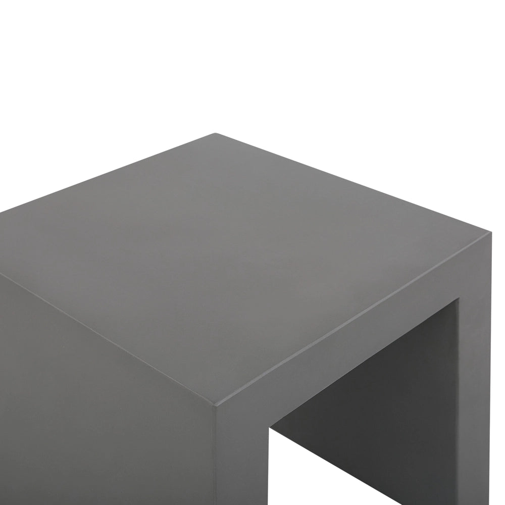 Set da Giardino con Tavolo Quadrato in Legno e 4 Sgabelli in Cemento Grigio