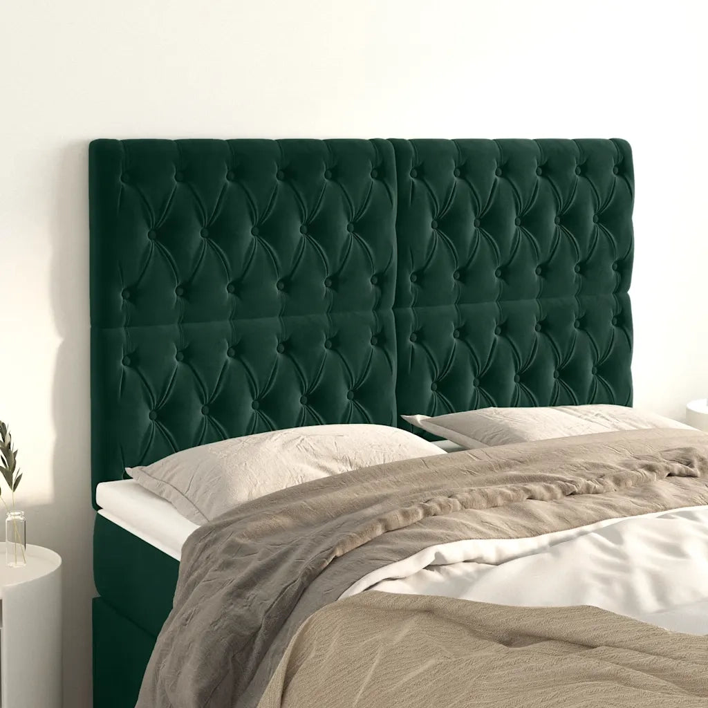 Testiera-Testata-Testiera Decorativa Verde Scuro 144x7x118/128 cm Velluto