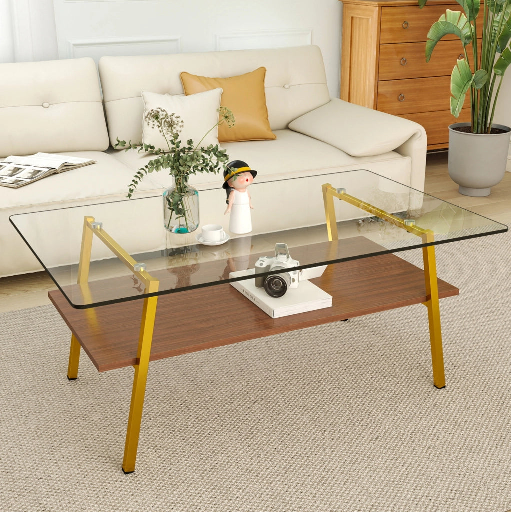 Tavolino da caffè 106x66x9 cm con piano in vetro temperato; base in MDF; rosa cipria e oro