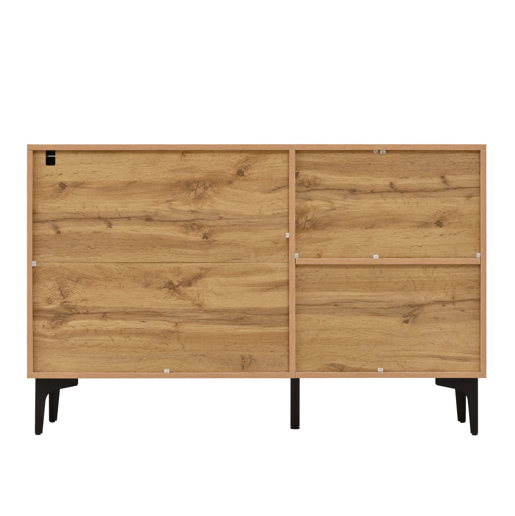 Sideboard moderno in PB naturale e nero 120x35x76 cm con armadio e 3 cassetti