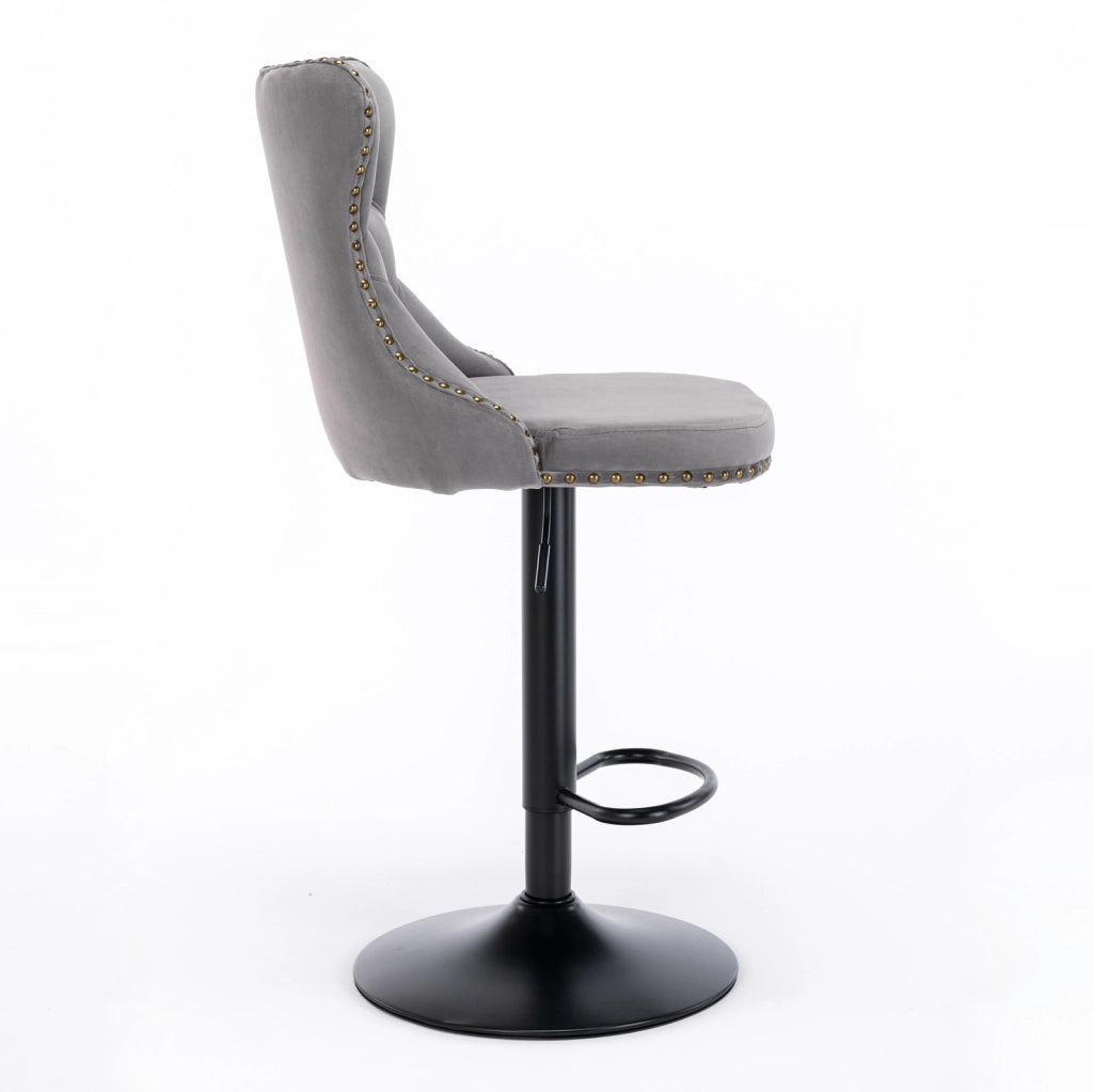 Sgabello da bar girevole in velluto con altezza regolabile, schienale ergonomico e base cromata stabile, grigio