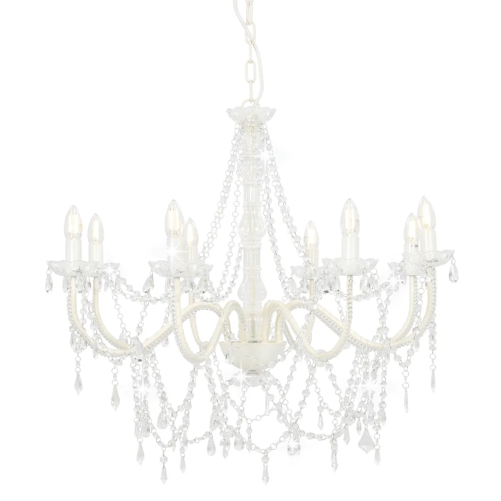 Lampada a sospensione 80 x 75 cm con perline di cristallo elegante stile contemporaneo metallo bianco 02_0046410
