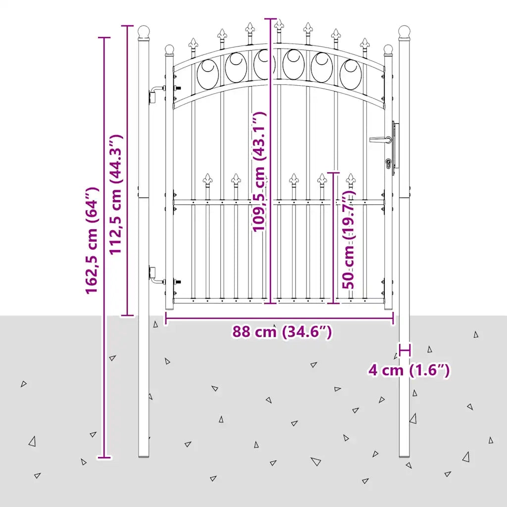 Cancello per Recinzione con Punte in Acciaio 100x125 cm Nero