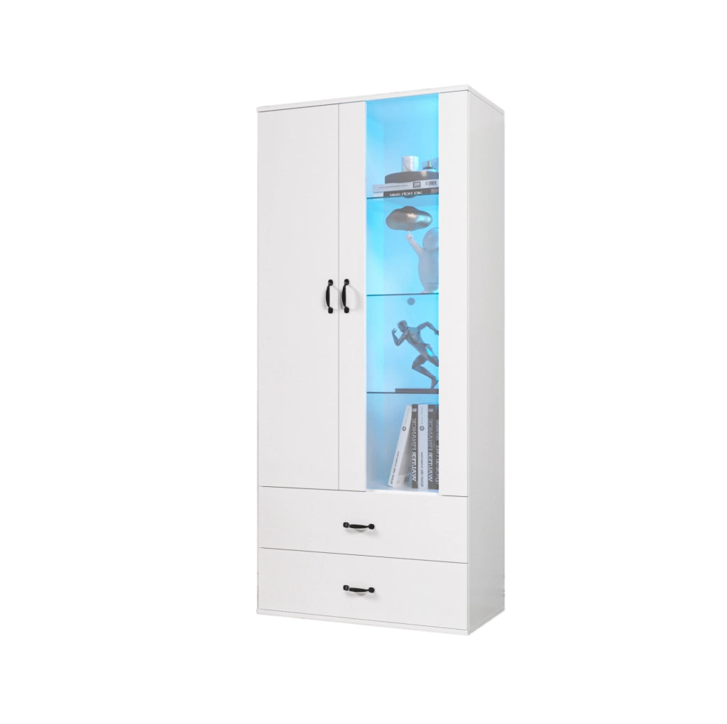 Vetrina alta moderna bianca 59;5x35x182 cm con LED Bluetooth; 2 porte e 5 vani