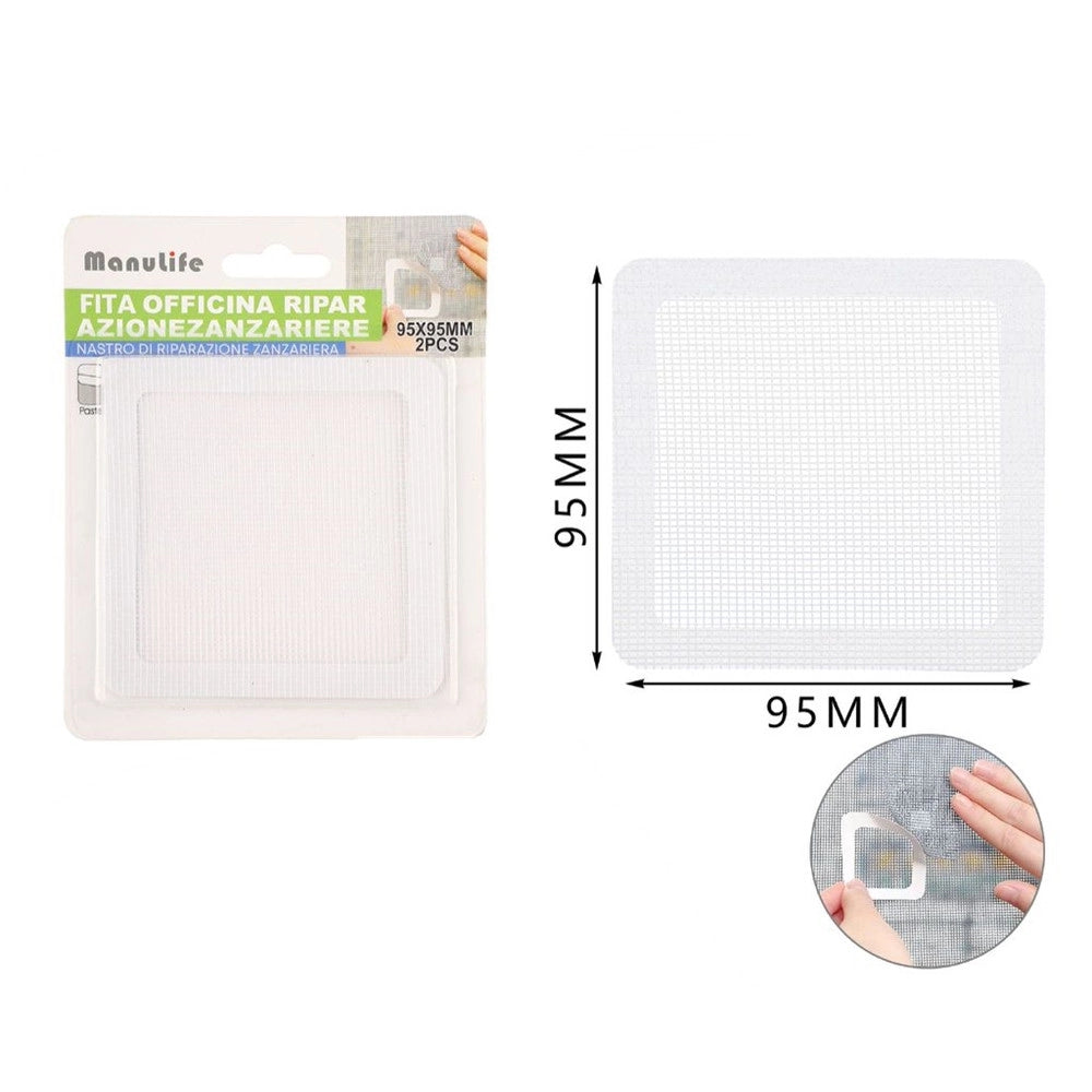 Trade Shop - Set 2 Toppe Adesive Rete Bianca Per Riparazione Fori Strappi Zanzariere Da 95x95mm 622154 -