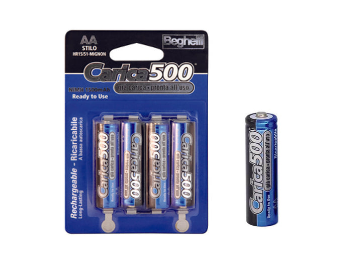 PILA STILO AA CARICA500- - 1,2v 1500 mAh blister da 4 pezzi - 10 pezzi BEGHELLI