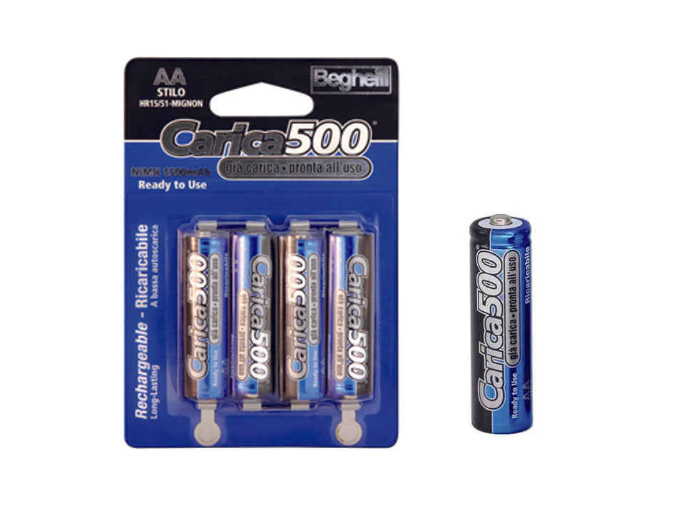 PILA STILO AA CARICA500- - 1,2v 1500 mAh blister da 4 pezzi - 10 pezzi BEGHELLI