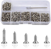 Set di Viti Autoalimentanti per Hout - 1000 Stuks Viti Piccole a Testa Piana - 5/6/7/8/10 mm - con Applicatore di Viti - per Progetti DIY - Serrature Porte - Argento - 1000 pz.