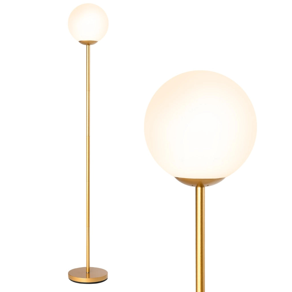 Lampada da terra alta 165cm con paralume in vetro e base pesante interruttore a pedale, Lampada decorativa con globo dorato-Lampade