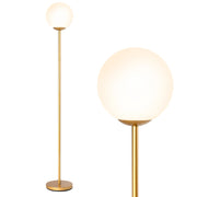 Lampada da terra alta 165cm con paralume in vetro e base pesante interruttore a pedale, Lampada decorativa con globo dorato-Lampade