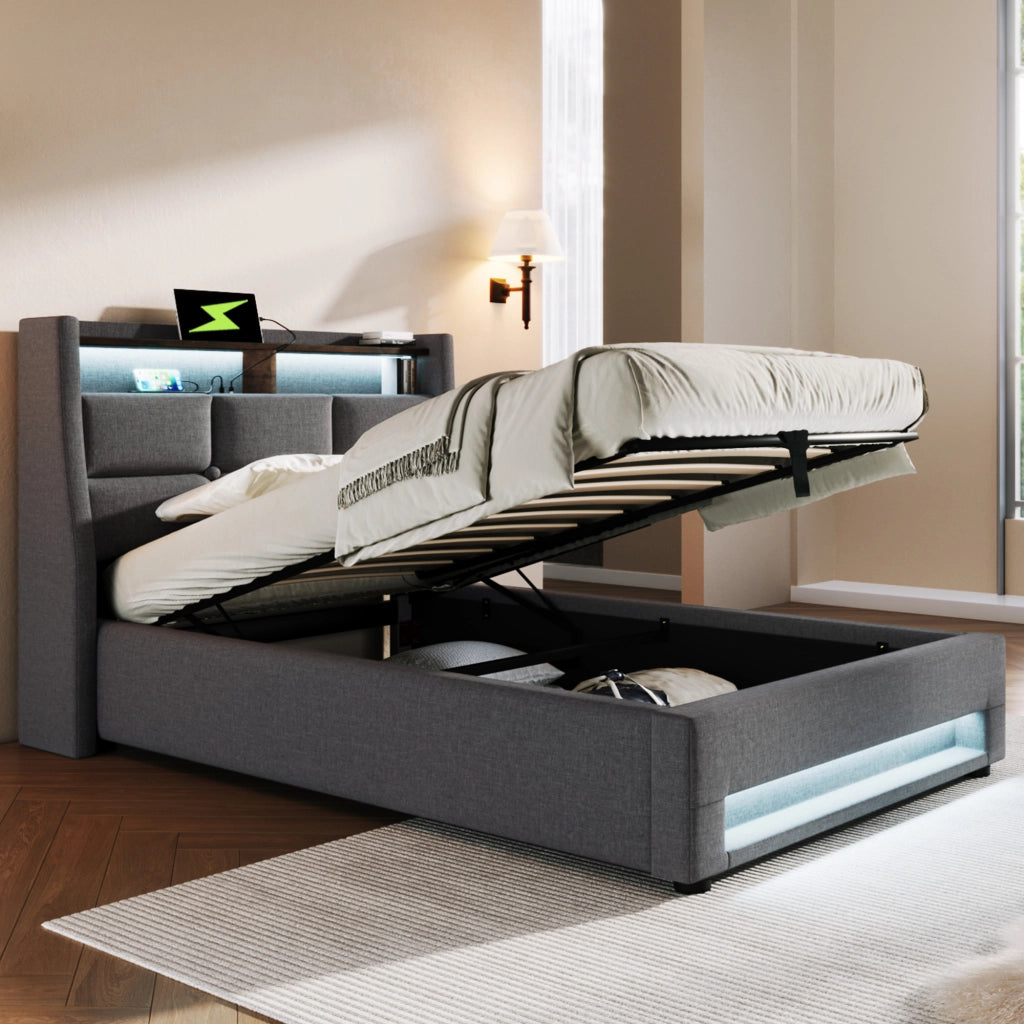 letto imbottito lino grigio 90x200 cm