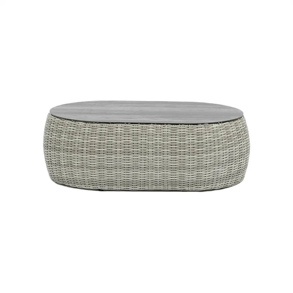 Tempo Style - Salottino Lounge in polyrattan SANTORINI grigio-mélange | Lounge da giardino con divano, tavolo, 2 poltrone e cuscini | Set di mobili da giardino da 4 persone