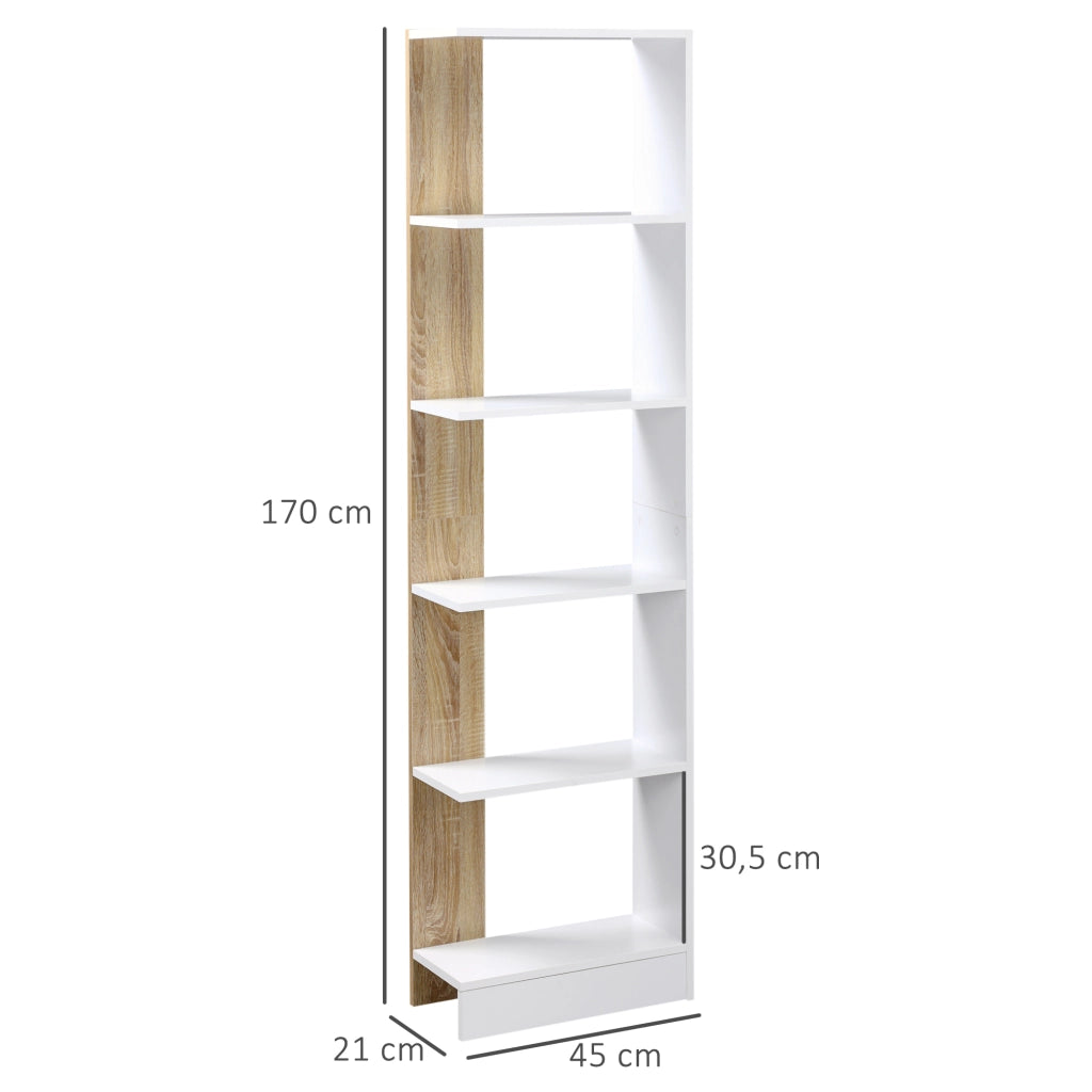 Libreria con 5 Ripiani ¨C Zephmum ¨C 45x21x170 Bianco Rovere