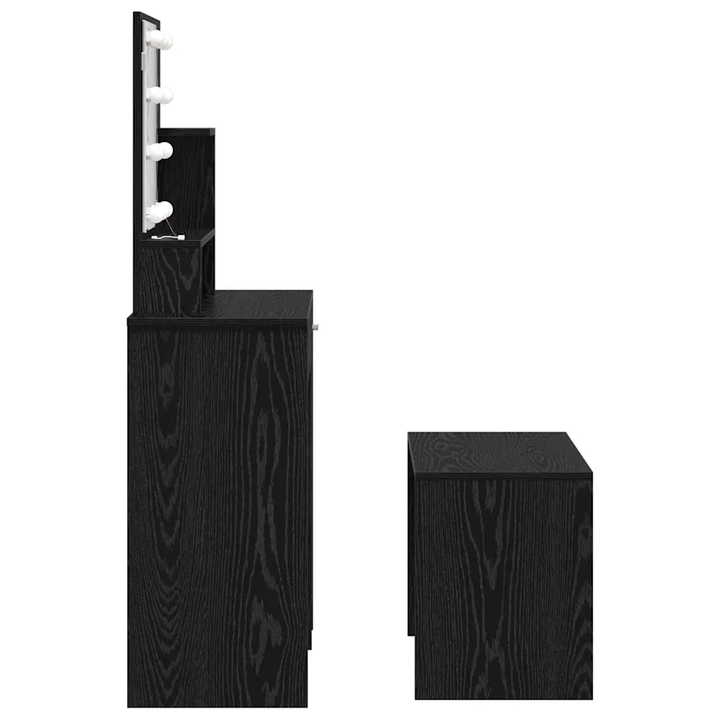 Set Tavolo da Trucco LED 2 pcs Rovere Nero Legno multistrato 3332508